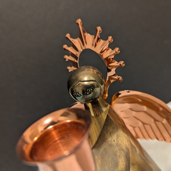Brass & Copper Angel w Halo Candleholder Vintage Hong Kong - Picture 3 of 6